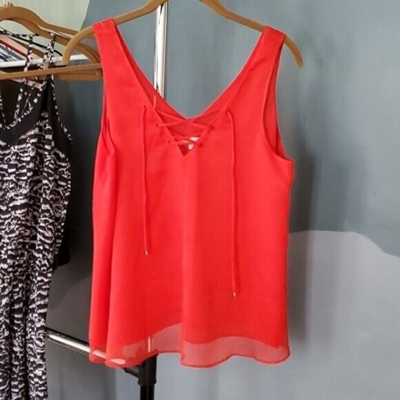 Rachel Roy Red Vneck Lace-up Tank - Picture 1 of 8